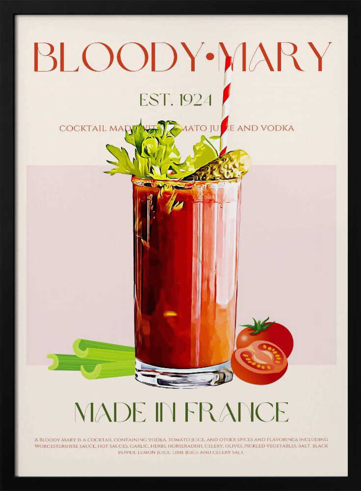 Classic Bloody Mary Art Print UK — Vintage Minimal Wall Art — Kitchen — Wall It All Prints
