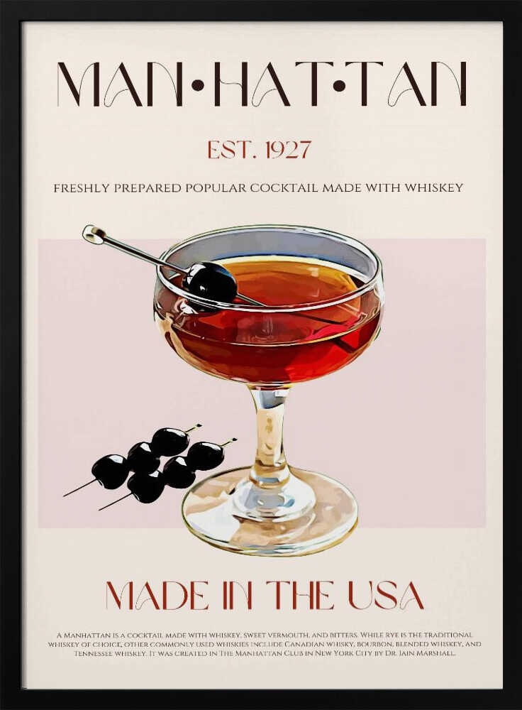 Vintage Manhattan Cocktail Art Print UK — Dark Moody Dark Wall Art — Living Room — Wall It All Prints