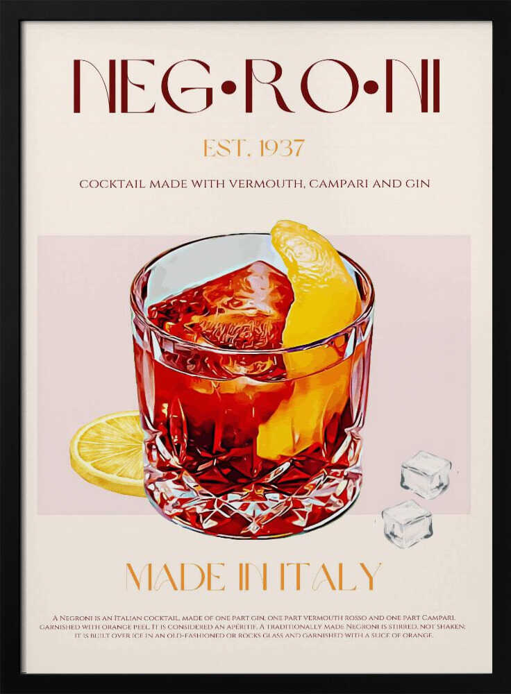 Negroni Cocktail Classic Art Print UK — Vintage Fresh Wall Art — Kitchen — Wall It All Prints