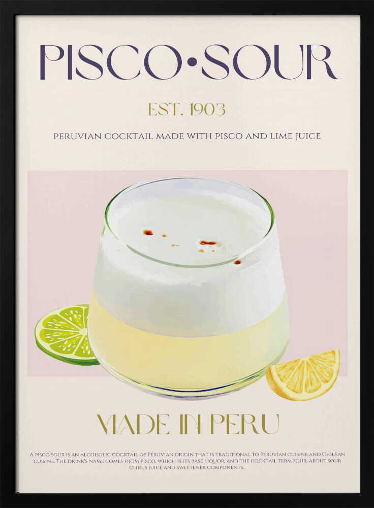 Peruvian Pisco Sour Cocktail Art Print UK — Vintage Fresh Wall Art — Kitchen — Wall It All Prints