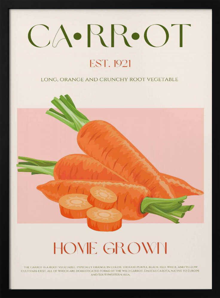 Home Grown Carrots Art Print UK — Botanical Fresh Wall Art — Kitchen — Wall It All Prints