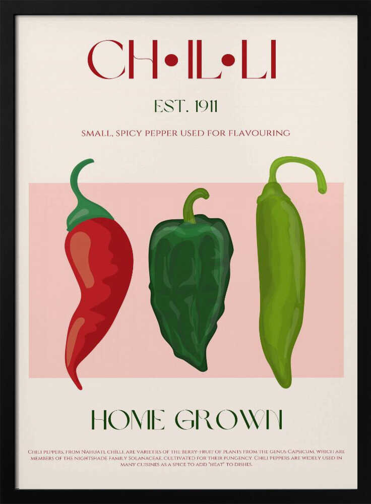 Home Grown Chili Peppers Art Print UK — Botanical Vibrant Wall Art — Kitchen — Wall It All Prints