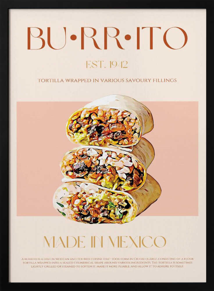 Stacked Mexican Burritos Art Print UK — Vintage Vibrant Wall Art — Kitchen — Wall It All Prints