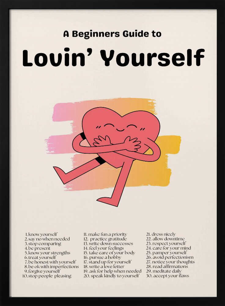 Self Love Illustrated Guide Art Print UK — Portrait Vibrant Wall Art — Bathroom — Wall It All Prints