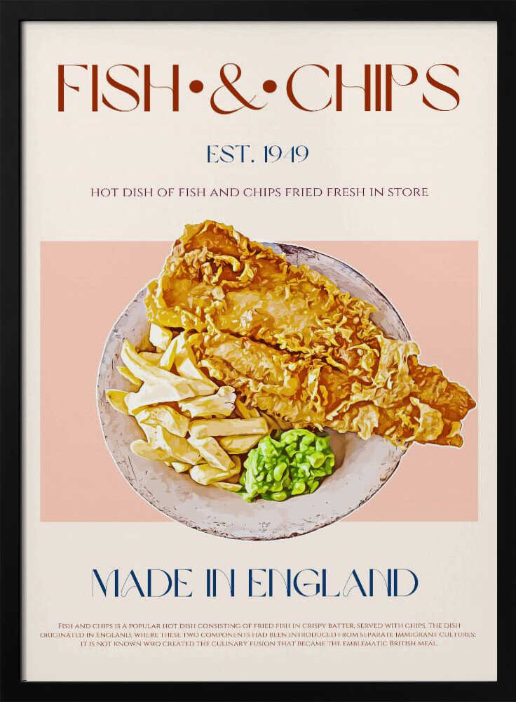 British Fish and Chips Art Print UK — Vintage Warm Wall Art — Kitchen — Wall It All Prints