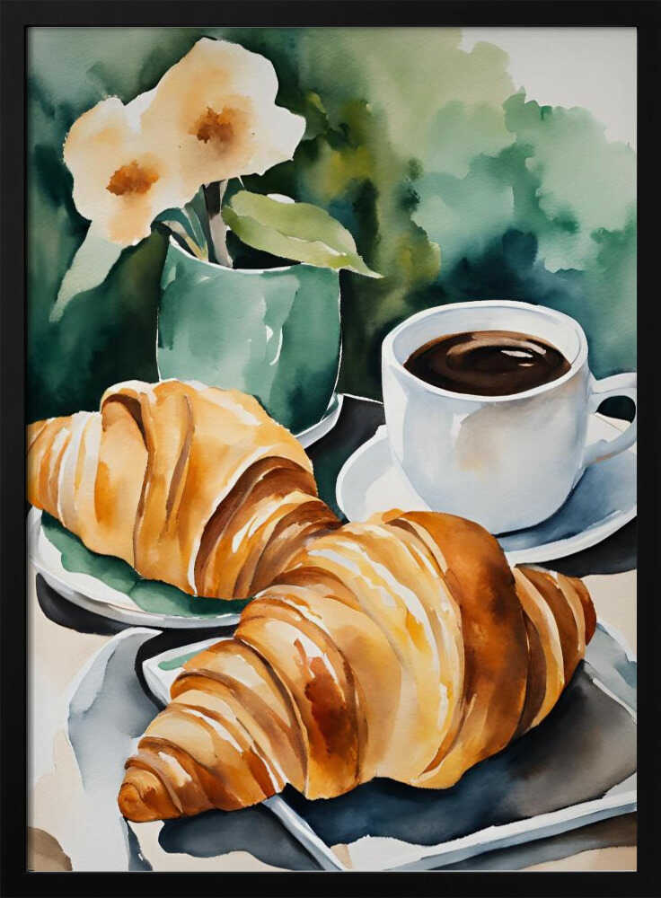 Fresh Croissants and Coffee Art Print UK — Botanical Warm Wall Art — Kitchen — Wall It All Prints