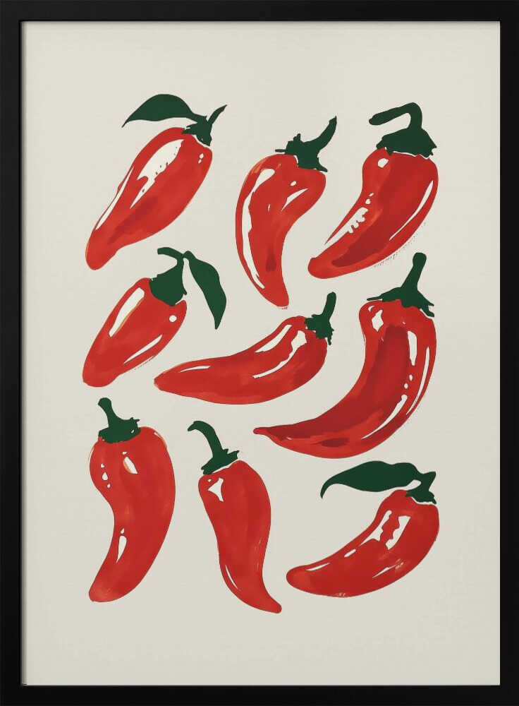 Red Hot Chilies Art Print UK — Botanical Vibrant Wall Art — Kitchen — Wall It All Prints