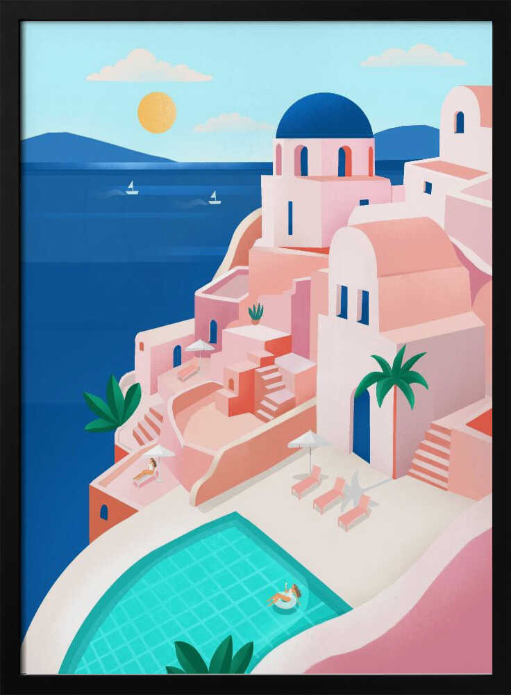 Tranquil Mediterranean Coastal Scene Art Print UK — Animal Calm Wall Art — Bedroom — Wall It All Prints
