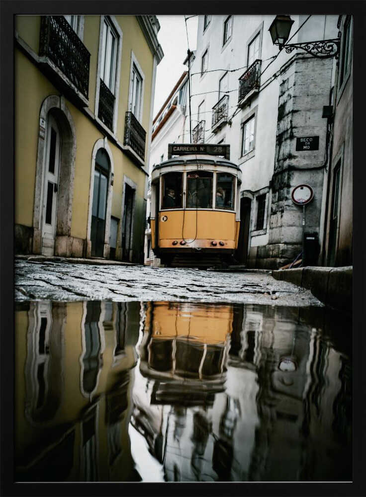 Yellow Tram Reflection Art Print UK — Vintage Vibrant Wall Art — Living Room — Wall It All Prints