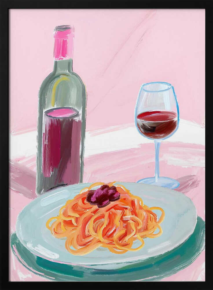 Spaghetti and Red Wine Art Print UK — Food Vibrant Wall Art — Kitchen — Wall It All Prints