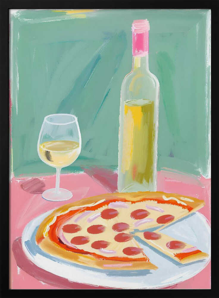 Pepperoni Pizza Wine Art Print UK — Food Vibrant Wall Art — Kitchen — Wall It All Prints