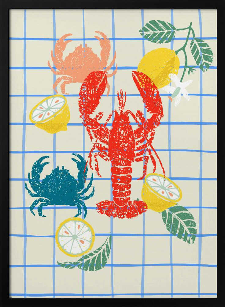 Summer Seafood Plaid Art Print UK — Botanical Vibrant Wall Art — Kitchen — Wall It All Prints