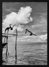 Kids Leaping into Ocean Art Print UK — Landscape Dark Wall Art — Nursery — Wall It All Prints