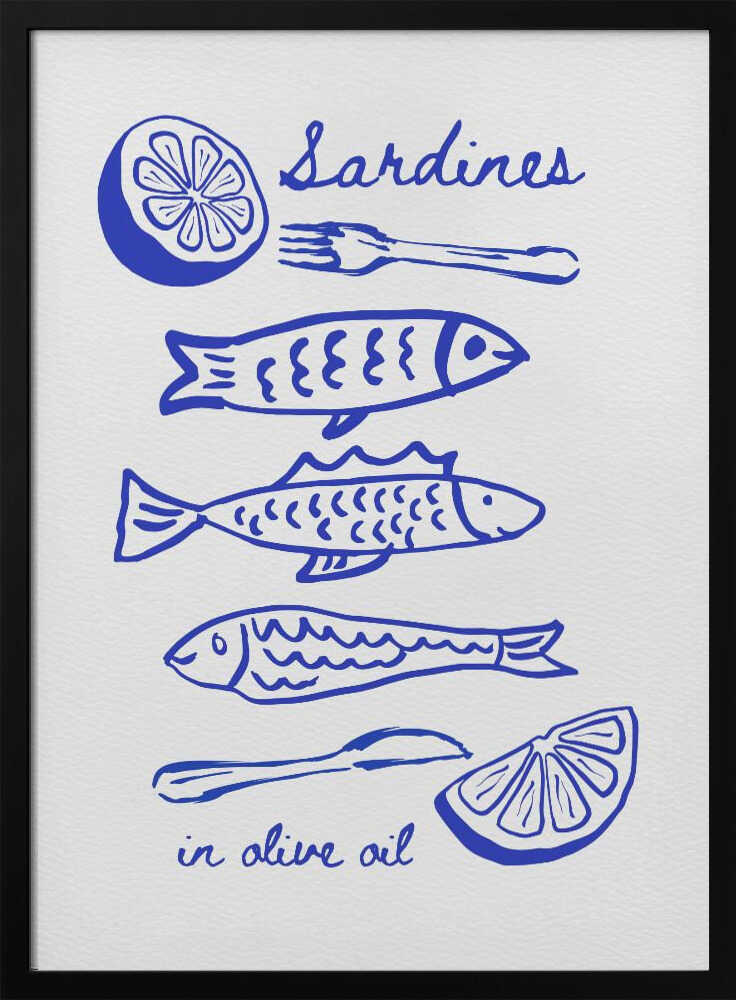 Illustrated Sardines and Lemon Art Print UK — Abstract Minimal Wall Art — Kitchen — Wall It All Prints