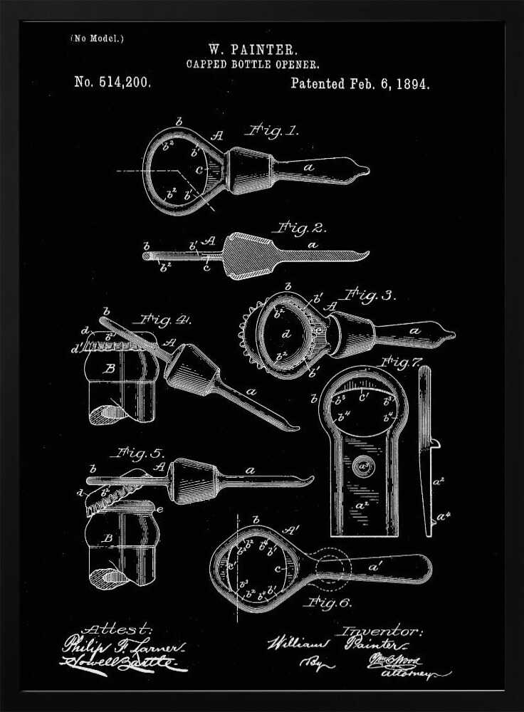 Vintage Bottle Opener Patent Art Print UK — Vintage Dark Wall Art — Kitchen — Wall It All Prints