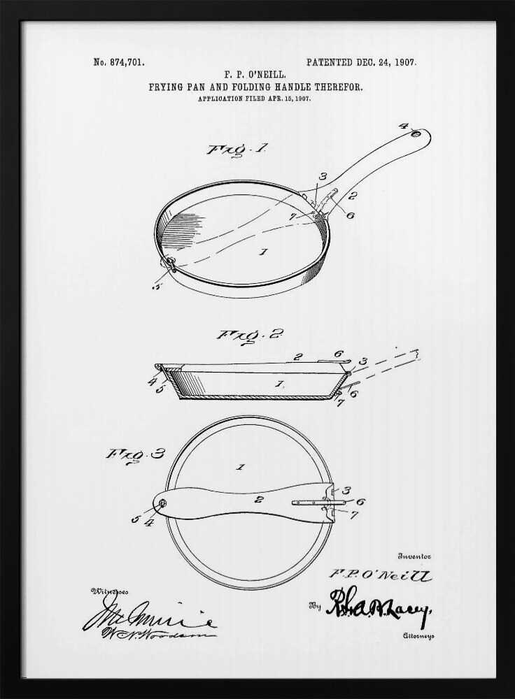 Frying Pan Patent Drawing Art Print UK — Vintage Dark Wall Art — Kitchen — Wall It All Prints