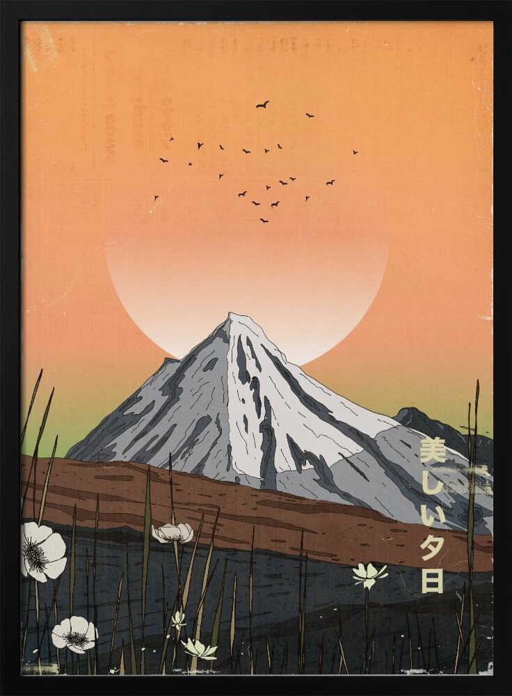 Japanese Mountain Sunset Art Print UK — Japanese Calm Wall Art — Bedroom — Wall It All Prints