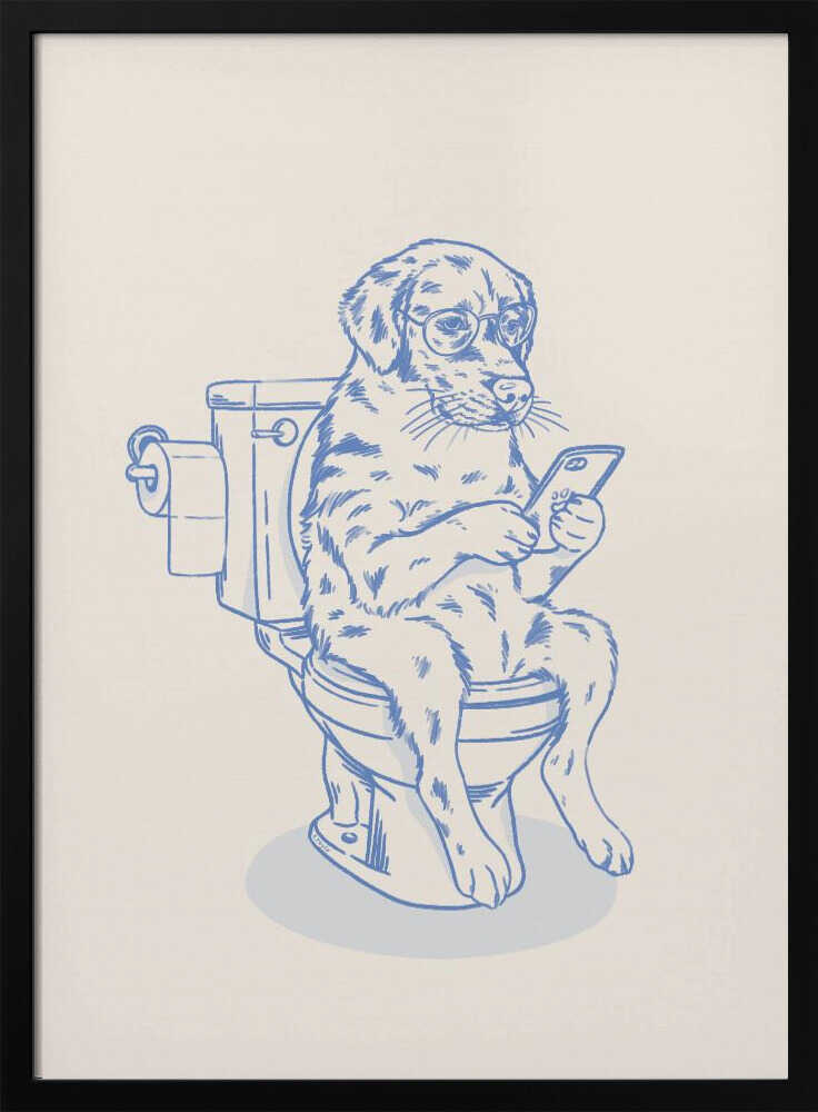 Funny Dog On Toilet Art Print UK — Animal Minimal Wall Art — Bathroom — Wall It All Prints
