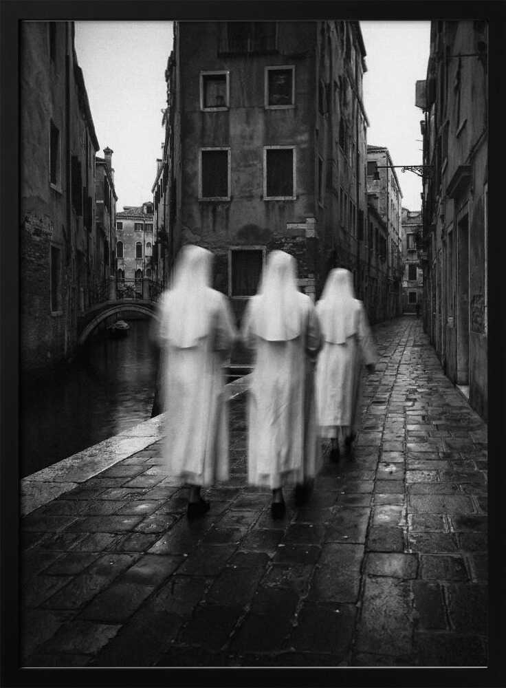 Nuns Walking Venice Street Art Print UK — Dark Moody Calm Wall Art — Living Room — Wall It All Prints