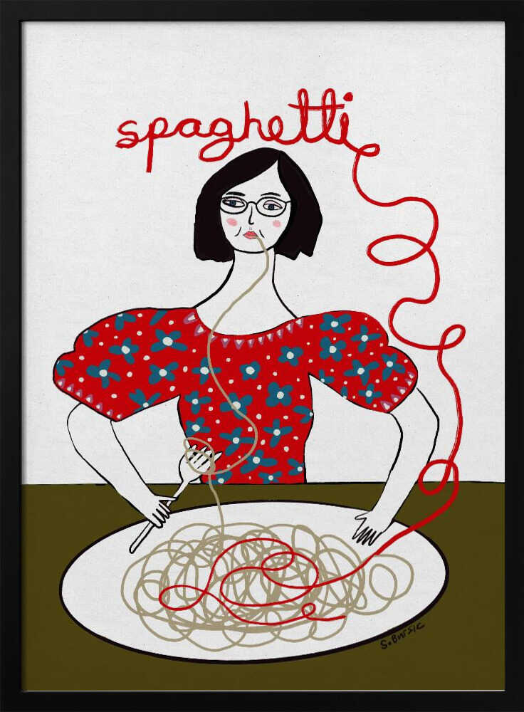 Whimsical Spaghetti Dinner Art Print UK — Portrait Minimal Wall Art — Kitchen — Wall It All Prints