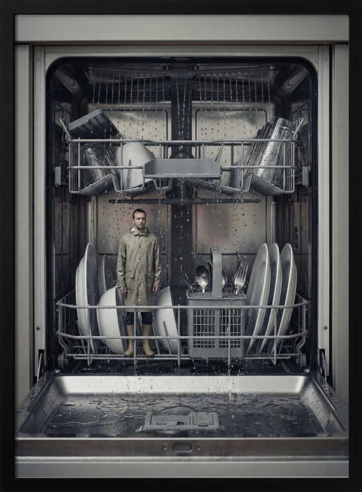 Man In The Dishwasher Art Print UK — Dark Moody Dark Wall Art — Kitchen — Wall It All Prints