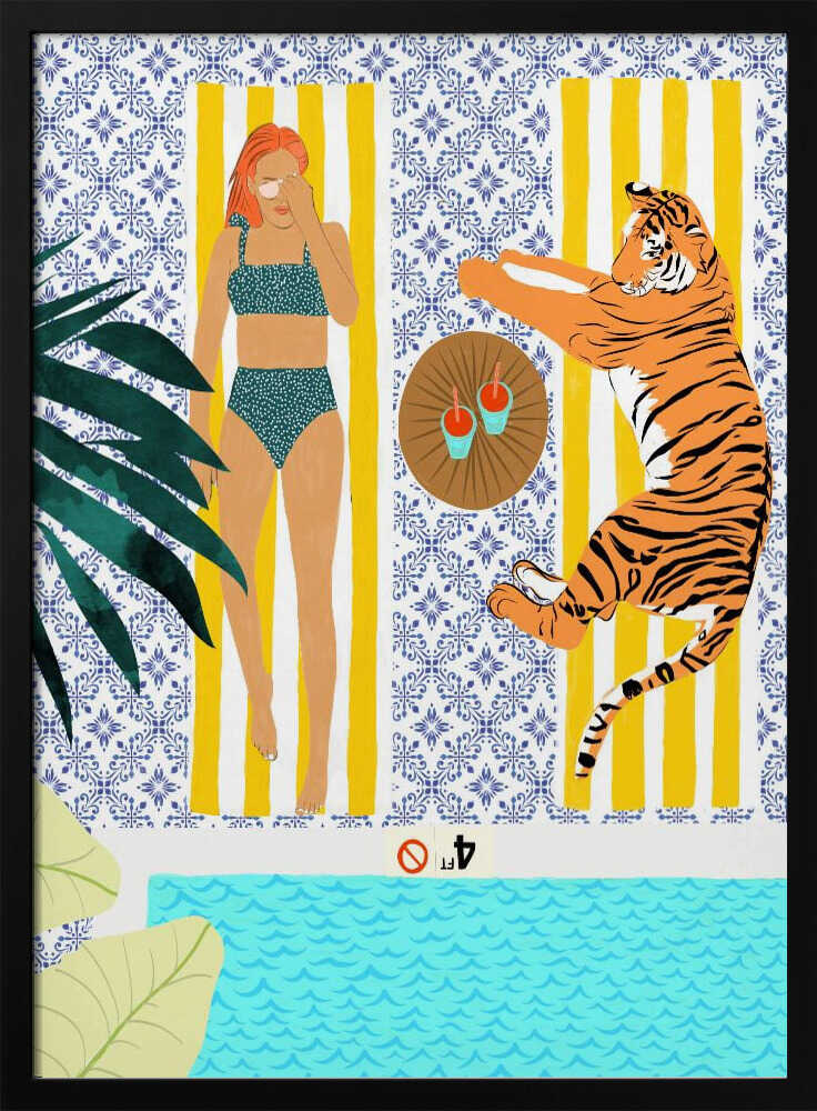 Tropical Tiger Pool Day Art Print UK — Portrait Vibrant Wall Art — Living Room — Wall It All Prints