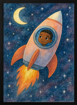 Child rocket flying through space