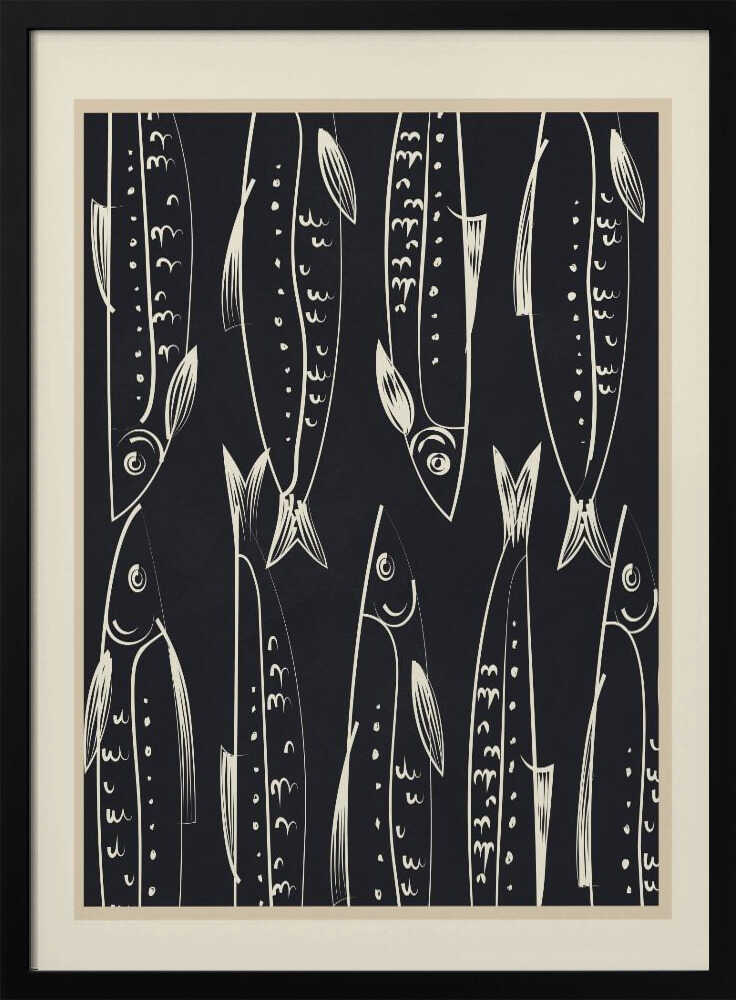Graphic Sardine Pattern Art Print UK — Abstract Dark Wall Art — Kitchen — Wall It All Prints