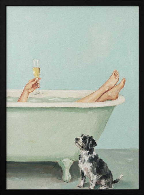 Bath Time Champagne Dog Art Print UK — Portrait Calm Wall Art — Bedroom — Wall It All Prints