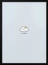 Framed Cute Cloud Hi There nursery print displayed in a soft neutral baby room.