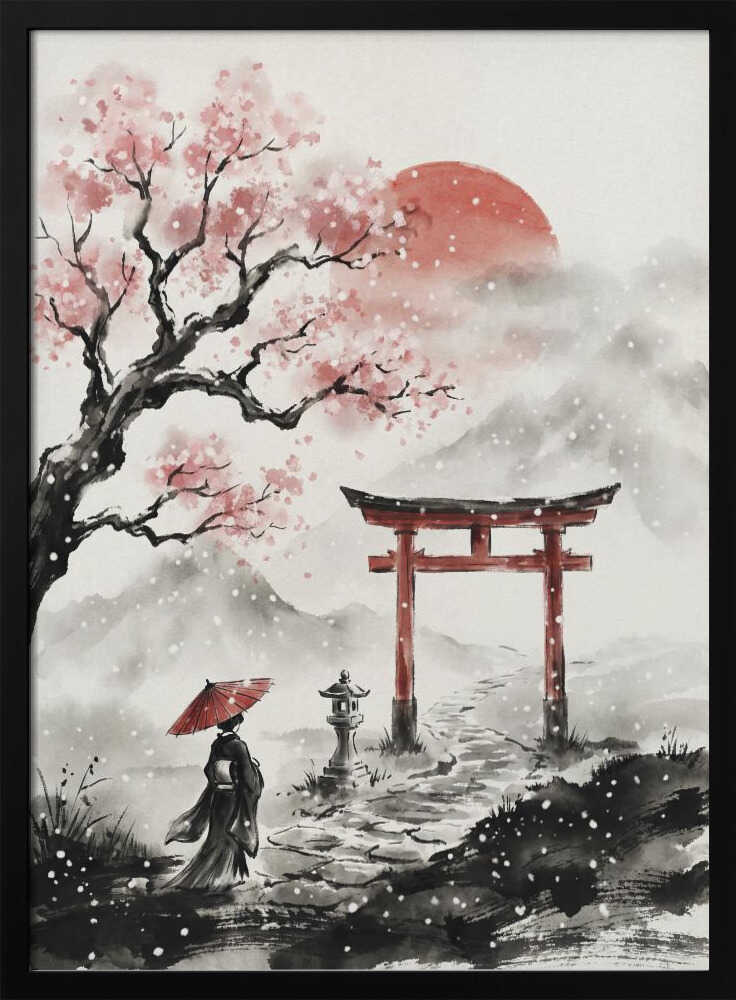 Kimono Winter Journey Art Print UK — Japanese Calm Wall Art — Living Room — Wall It All Prints