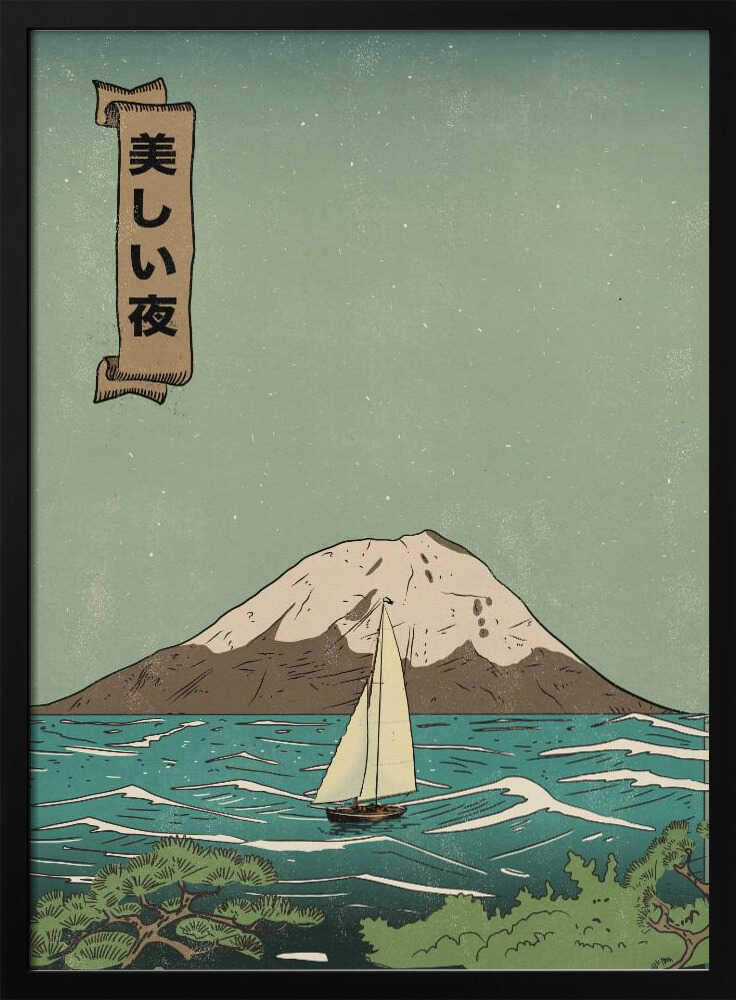 Beautiful Fuji Night Sail Art Print UK — Japanese Calm Wall Art — Living Room — Wall It All Prints