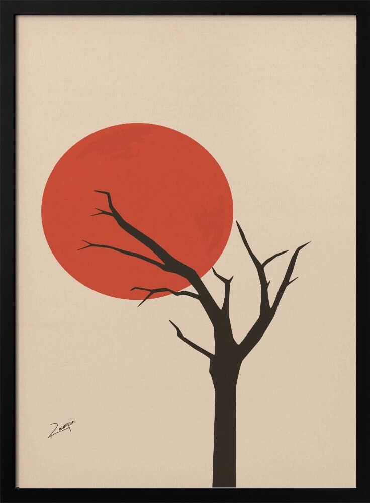 Red Sun Tree Art Print UK — Japanese Dark Wall Art — Office — Wall It All Prints