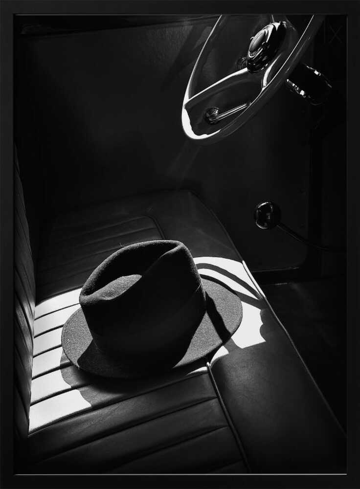 Fedora In Vintage Car Art Print UK — Dark Moody Dark Wall Art — Living Room — Wall It All Prints