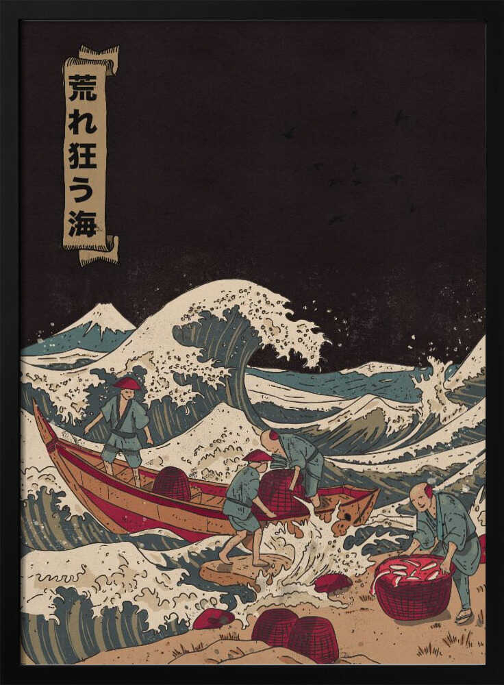 Fishermen Raging Sea Art Print UK — Japanese Vibrant Wall Art — Living Room — Wall It All Prints