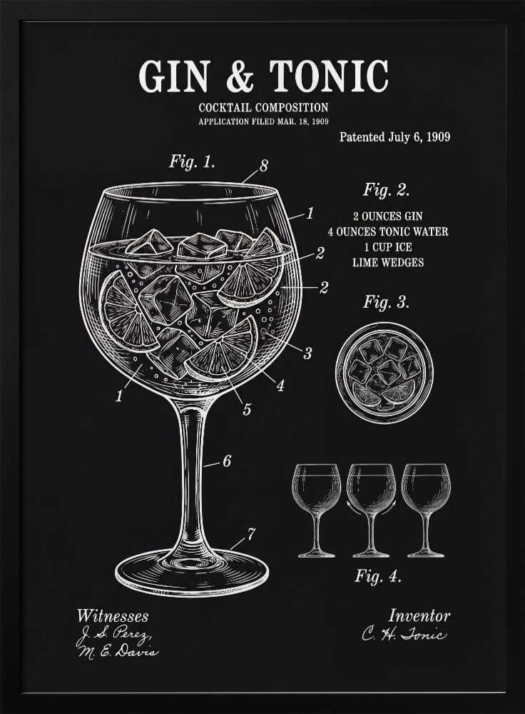 Gin Tonic Patent Blueprint Art Print UK — Vintage Vibrant Wall Art — Kitchen — Wall It All Prints