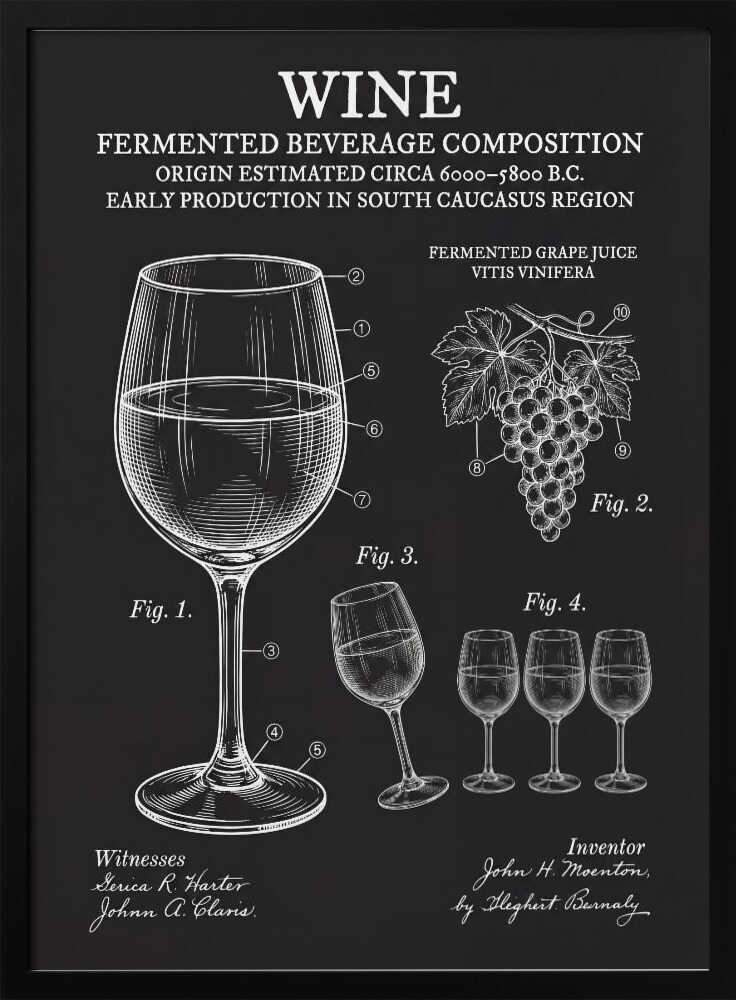 Vintage Wine Patent Drawing Art Print UK — Vintage Vibrant Wall Art — Kitchen — Wall It All Prints