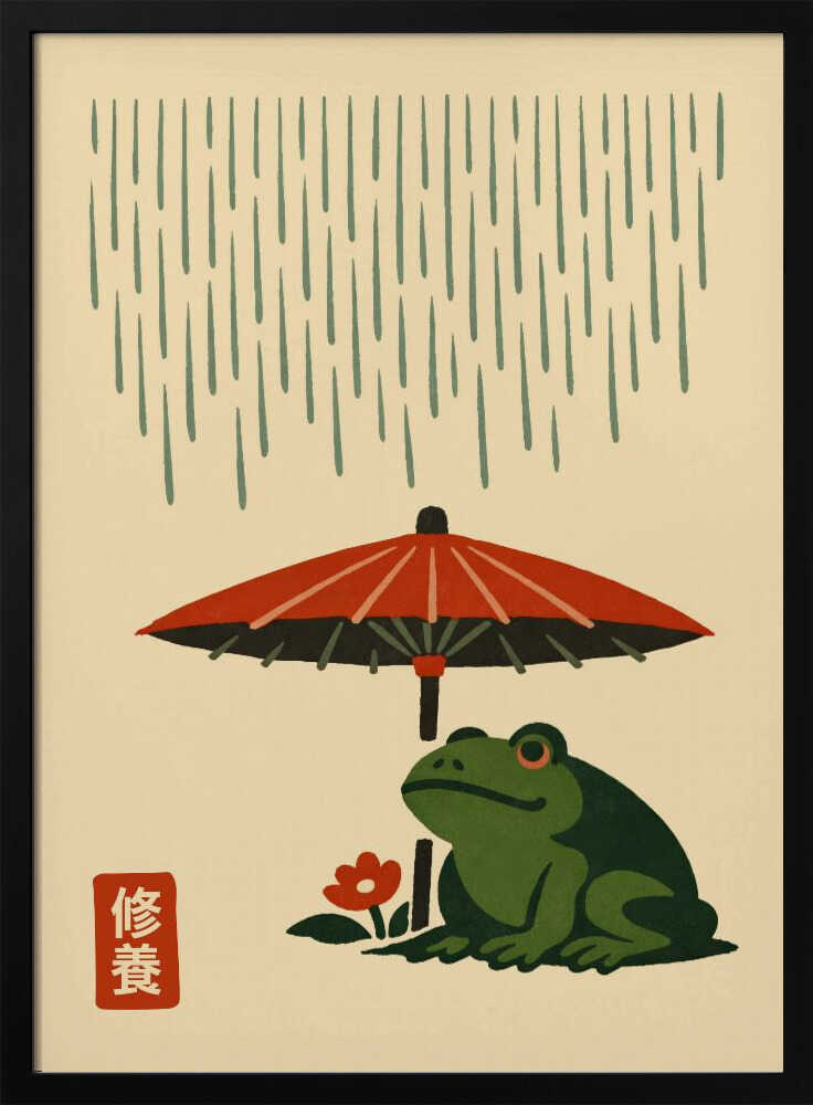 Rainy Day Frog Umbrella Art Print UK — Japanese Calm Wall Art — Bedroom — Wall It All Prints
