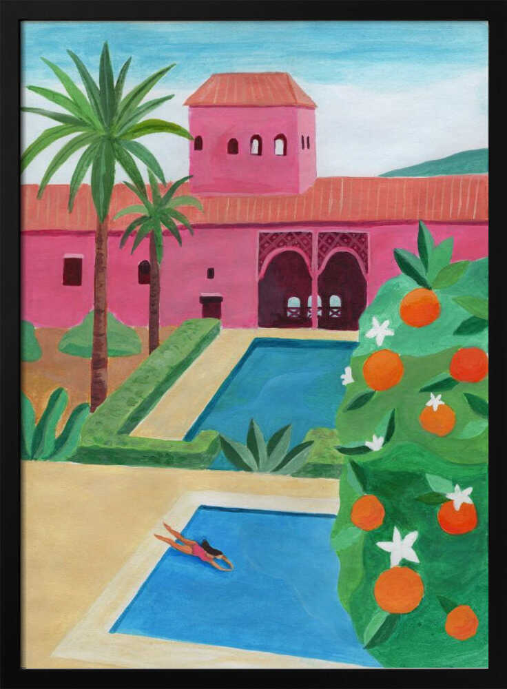 Pink Villa Pool Day Art Print UK — Botanical Vibrant Wall Art — Living Room — Wall It All Prints