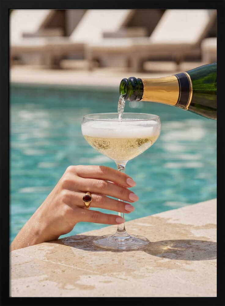 Luxury Poolside Champagne Art Print UK — Vintage Warm Wall Art — Kitchen — Wall It All Prints