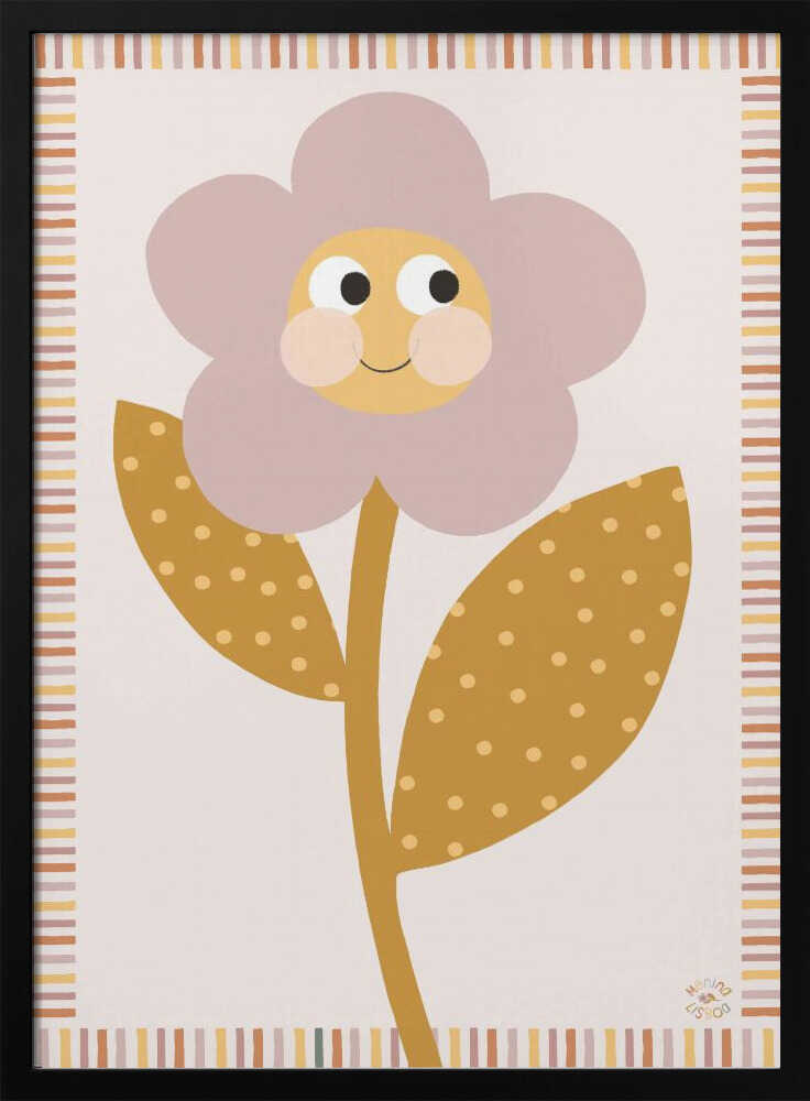 Framed Cheerful Flower Friend floral nursery print displayed in a bright playroom.