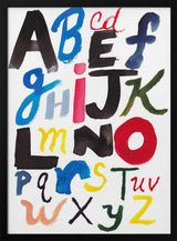 Framed Vibrant Painted Alphabet print displayed in a colourful playroom.
