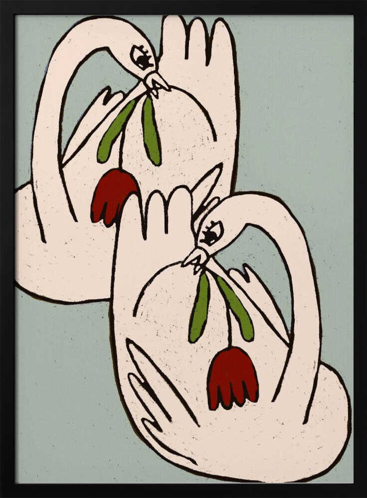 Loving Swans with Flowers