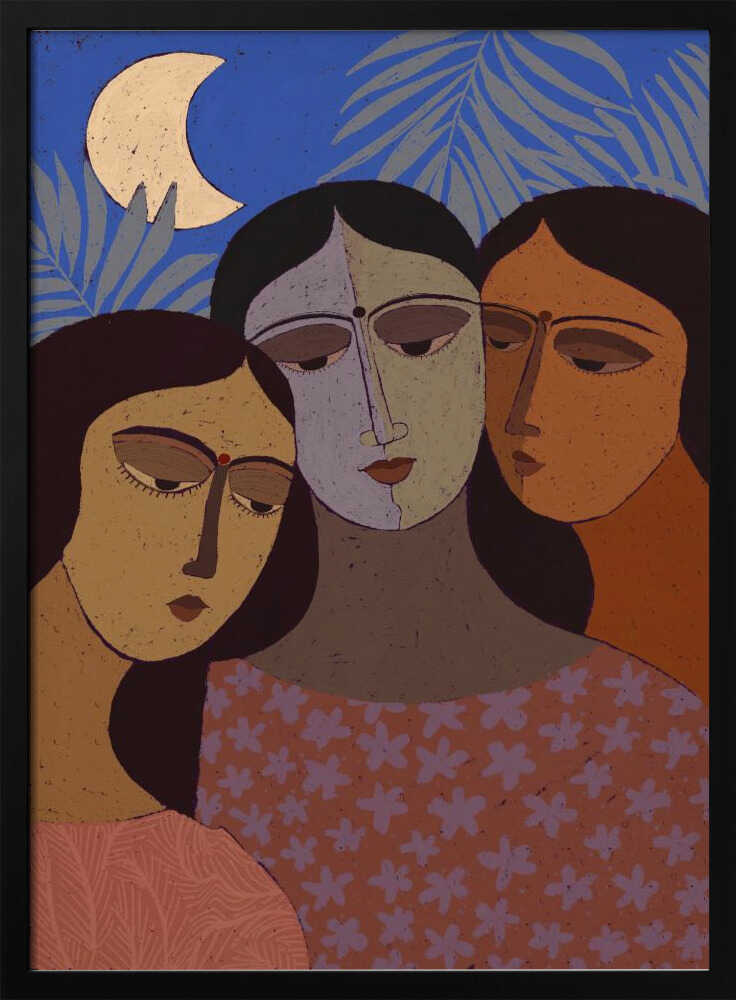 Three Women Under Moon Art Print UK — Dark Moody Calm Wall Art — Bedroom — Wall It All Prints
