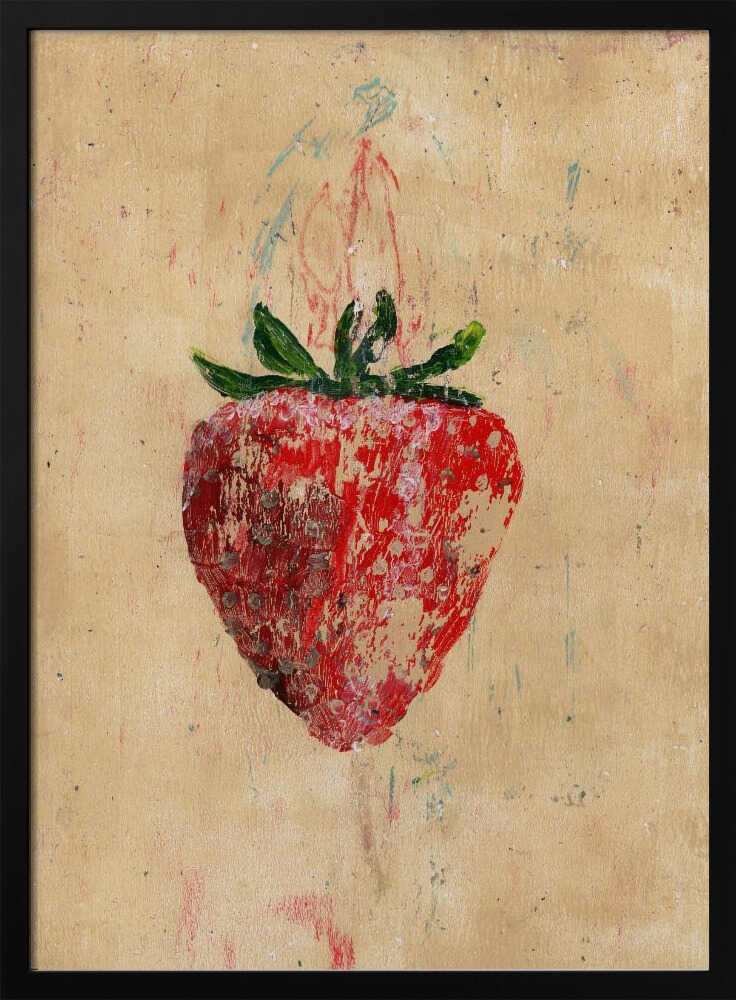 Rustic Painted Strawberry Art Print UK — Botanical Warm Wall Art — Kitchen — Wall It All Prints