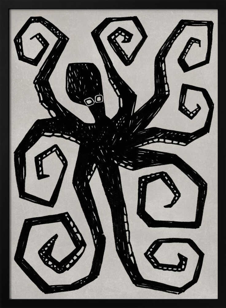 Black Octopus Swirl Art Print UK — Abstract Vibrant Wall Art — Living Room — Wall It All Prints