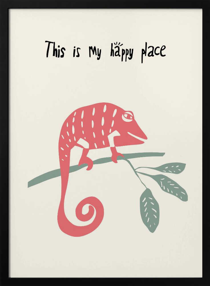 Pink Chameleon Happy Place Art Print UK — Animal Fresh Wall Art — Nursery — Wall It All Prints
