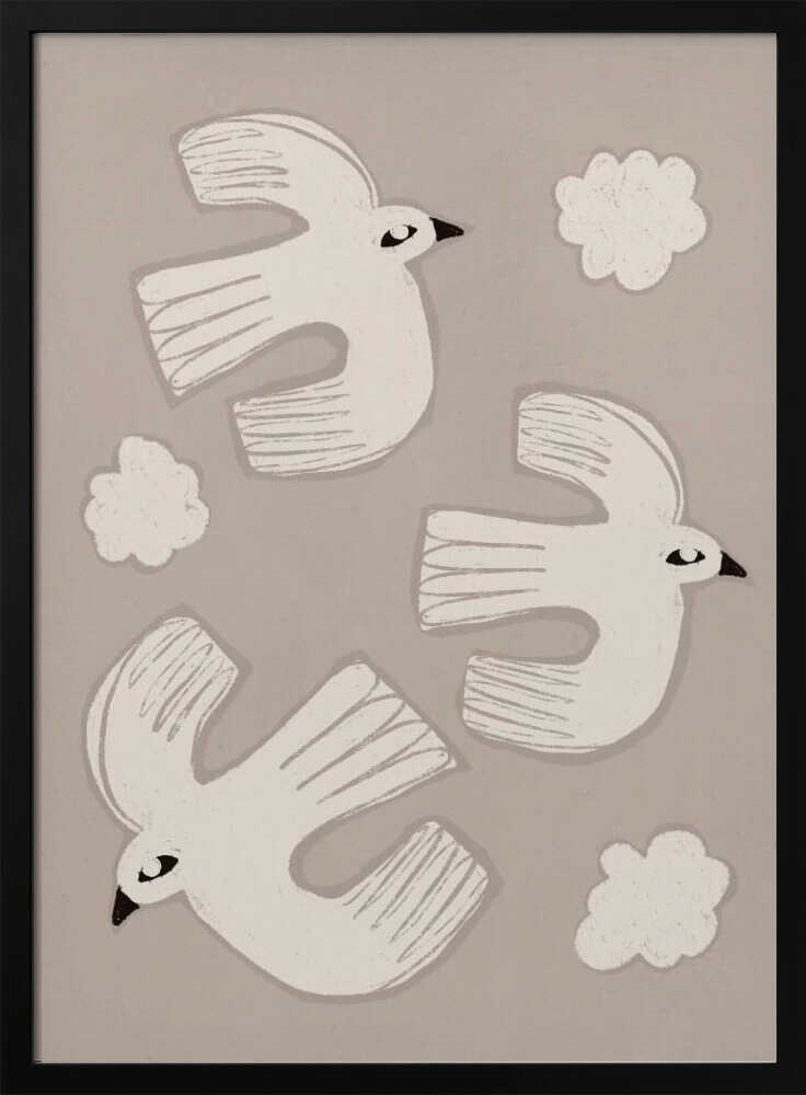 Peaceful White Birds Flying Art Print UK — Abstract Calm Wall Art — Bedroom — Wall It All Prints
