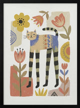 Framed Whimsical Folk Cat animal nursery print displayed in a bohemian nursery.
