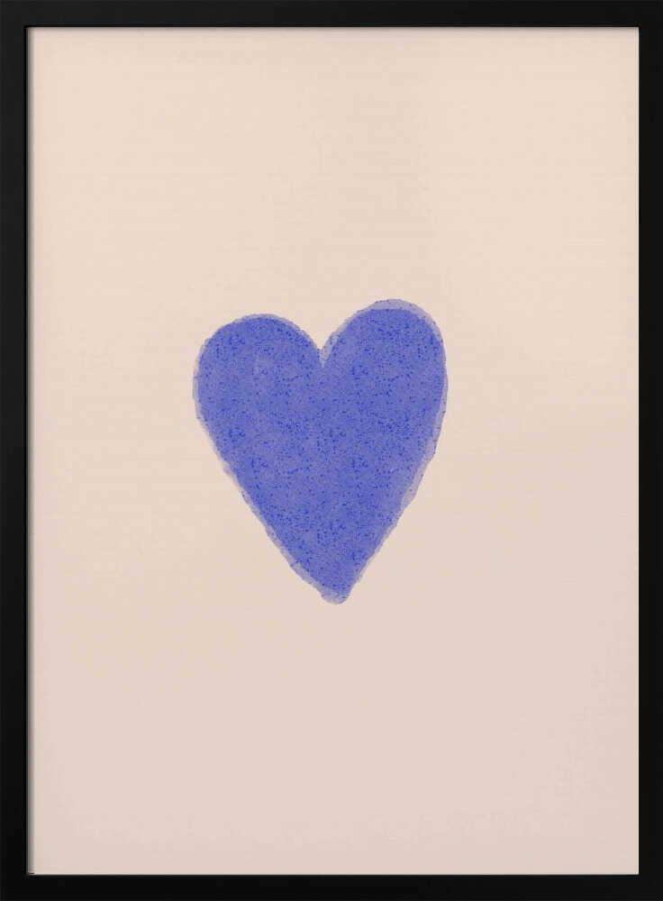Framed Simple Blue Heart nursery print displayed in a neutral baby room.
